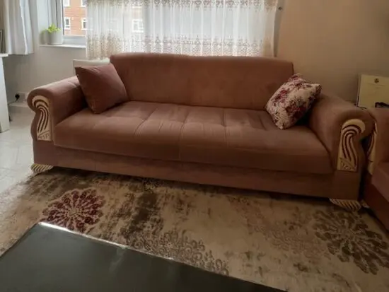 Beautiful Blush Pink Velvet Sofa Set – Great Condition