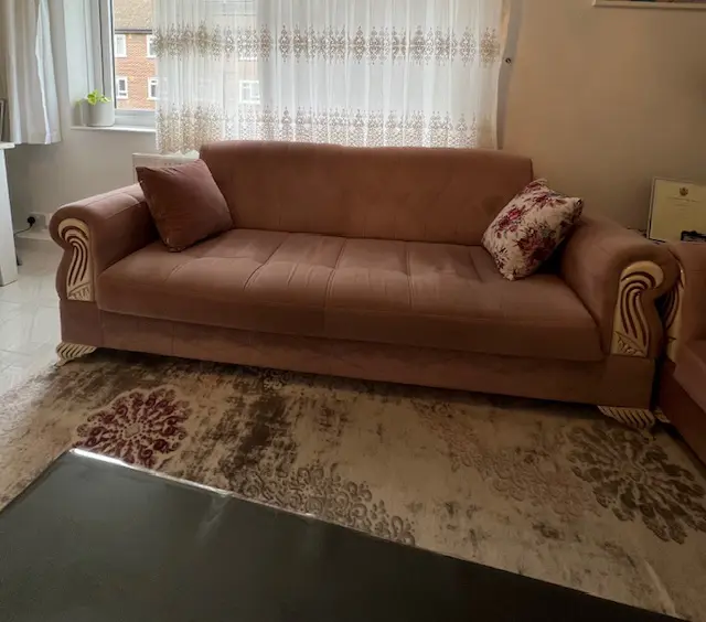 Beautiful Blush Pink Velvet Sofa Set – Great Condition