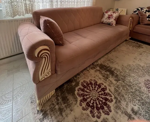 Beautiful Blush Pink Velvet Sofa Set – Great Condition