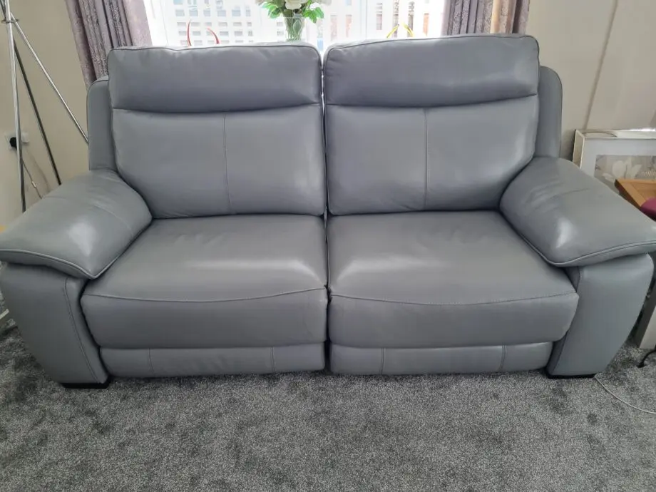 Furniture Village, Sleet Grey, Starlight Express, 3 seater sofa genuine leather, electric reclining