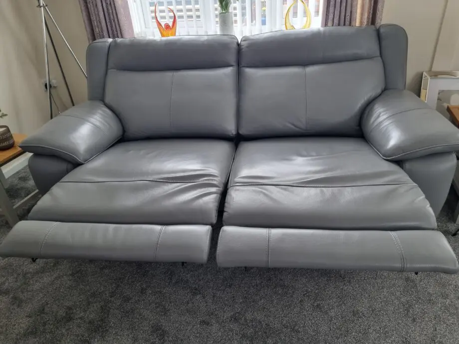 Furniture Village, Sleet Grey, Starlight Express, 3 seater sofa genuine leather, electric reclining
