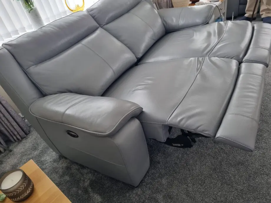 Furniture Village, Sleet Grey, Starlight Express, 3 seater sofa genuine leather, electric reclining