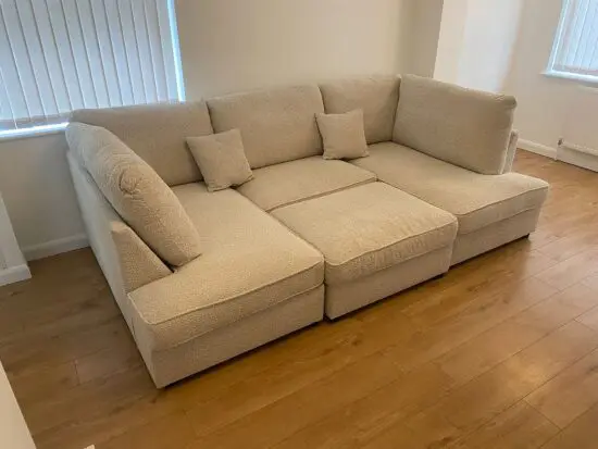 U-Shaped Teddy Fabric Sofa With Pouffe For Sale