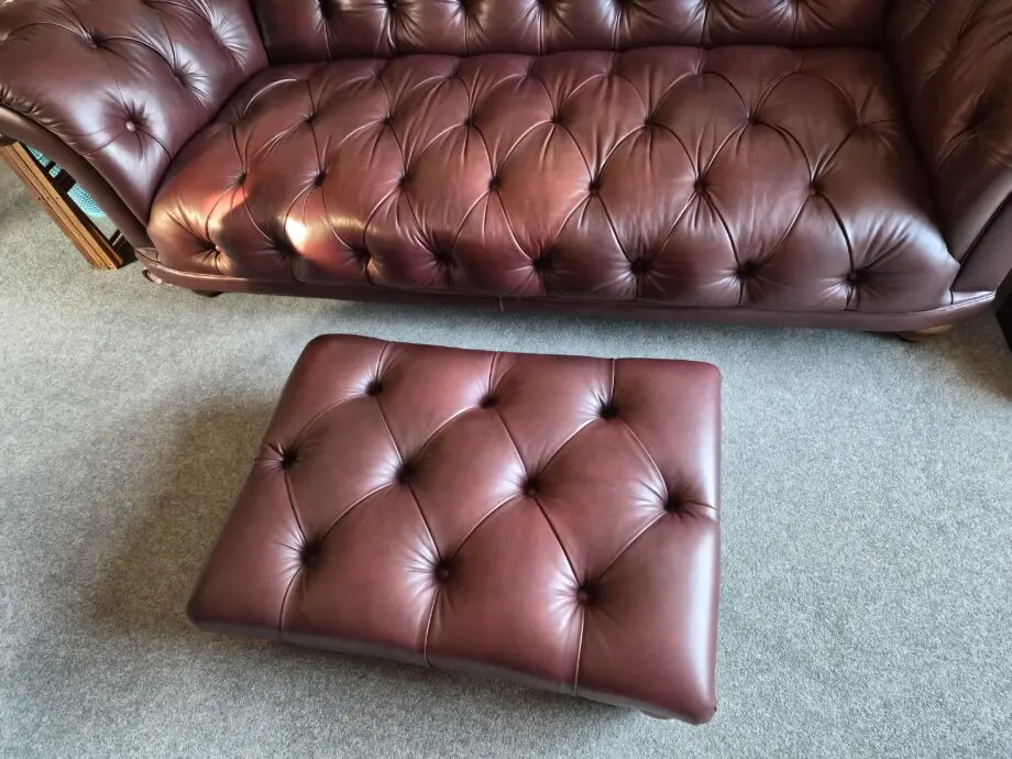 Richmond Chesterfield Sofa + Richmond Buttoned Back Wing Chair + Richmond Buttoned Top Footstool (Colour: Old Saddle Brown)