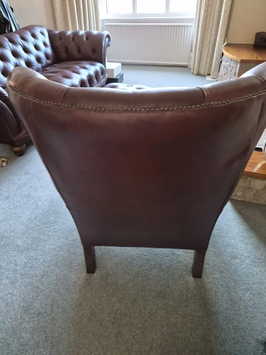 Richmond Chesterfield Sofa + Richmond Buttoned Back Wing Chair + Richmond Buttoned Top Footstool (Colour: Old Saddle Brown)