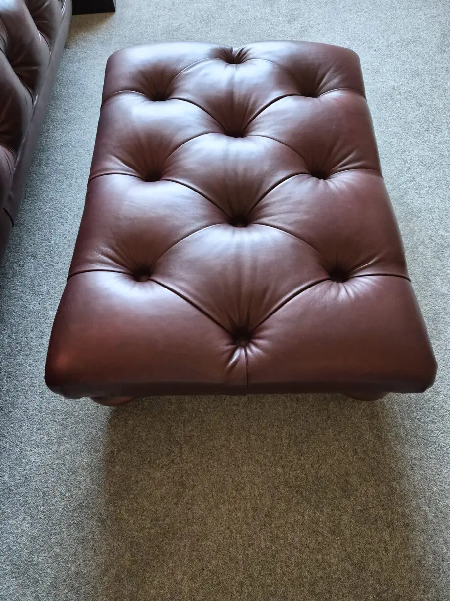 Richmond Chesterfield Sofa + Richmond Buttoned Back Wing Chair + Richmond Buttoned Top Footstool (Colour: Old Saddle Brown)