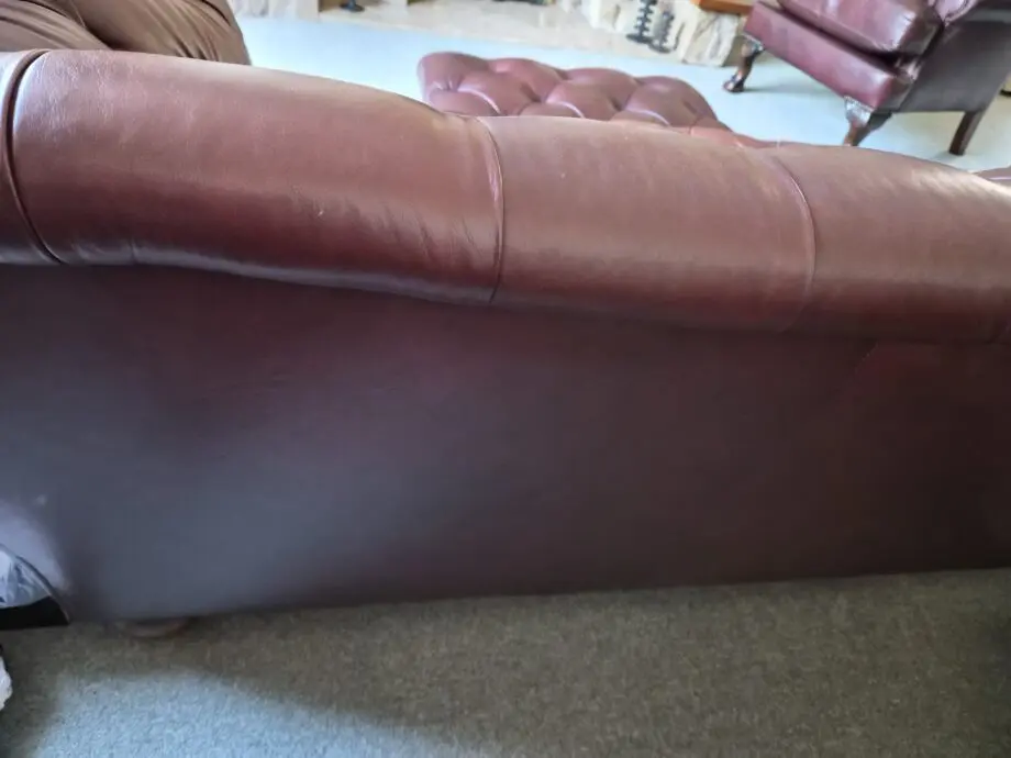 Richmond Chesterfield Sofa + Richmond Buttoned Back Wing Chair + Richmond Buttoned Top Footstool (Colour: Old Saddle Brown)