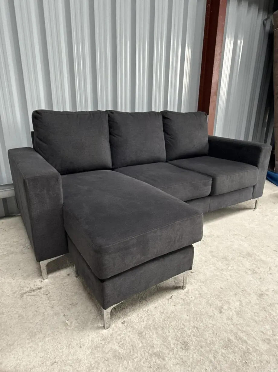 Baltimore L-Shape Corner Sofa, Slate Grey Classic Plush Fabric