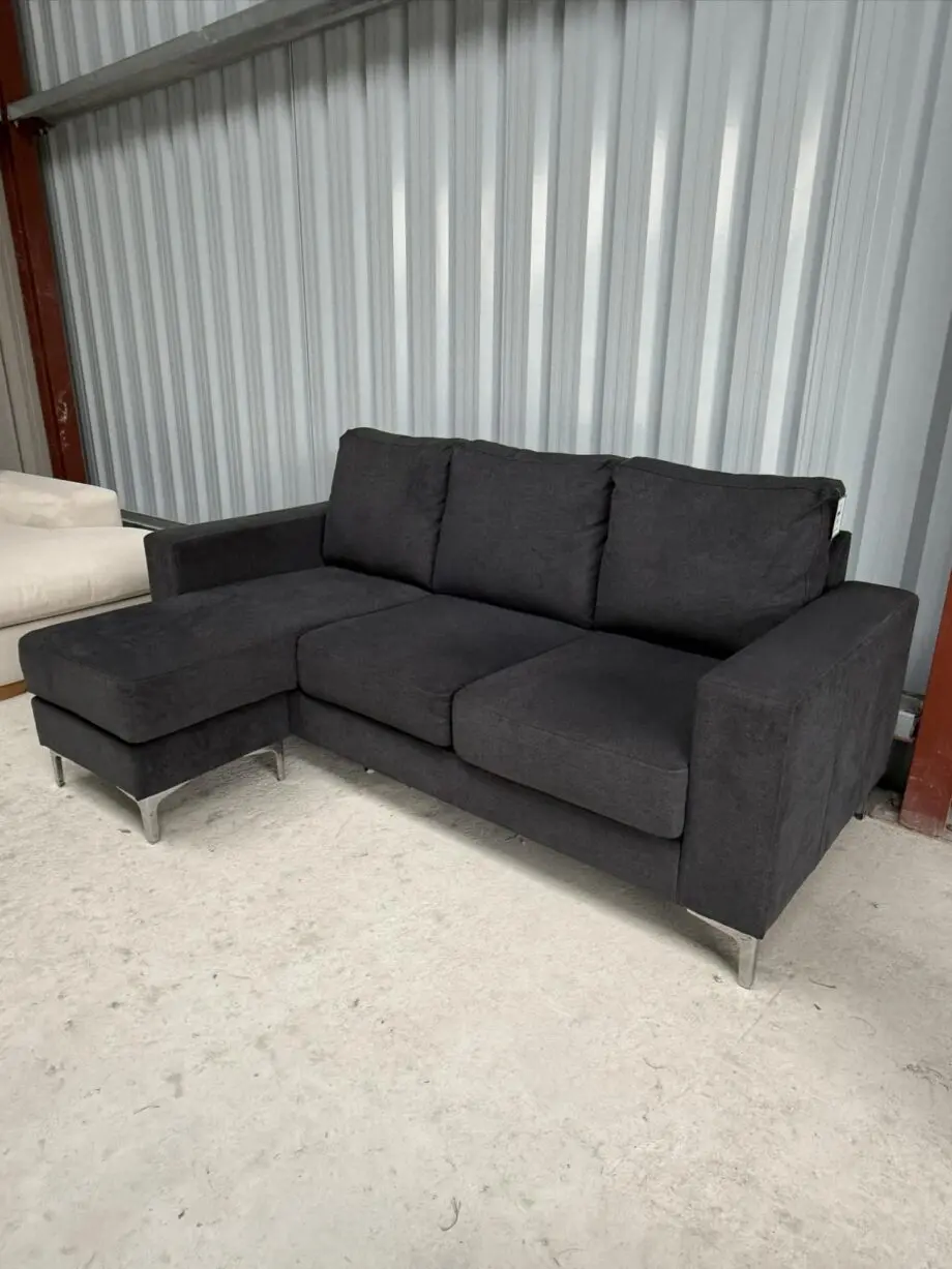 Baltimore L-Shape Corner Sofa, Slate Grey Classic Plush Fabric