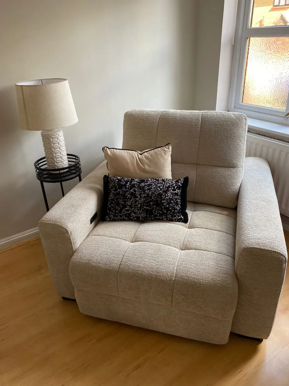 Dfs beige/oatmeal 3 seater slider sofa and armchair set