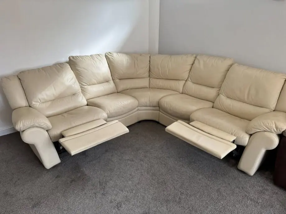 DFS Cream Leather Corner Sofa + 2 Footstools