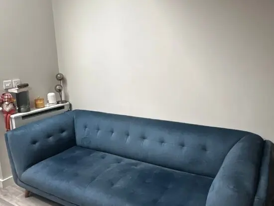 Furniture Village 3 Seater Rene Heritage Airforce Blue & Matching Large Footstool