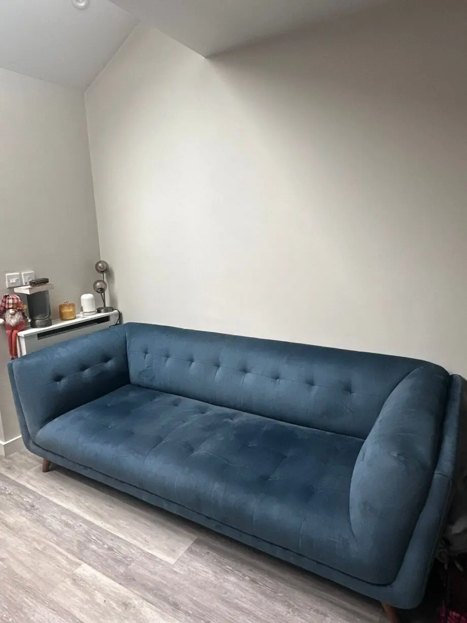 Furniture Village 3 Seater Rene Heritage Airforce Blue & Matching Large Footstool