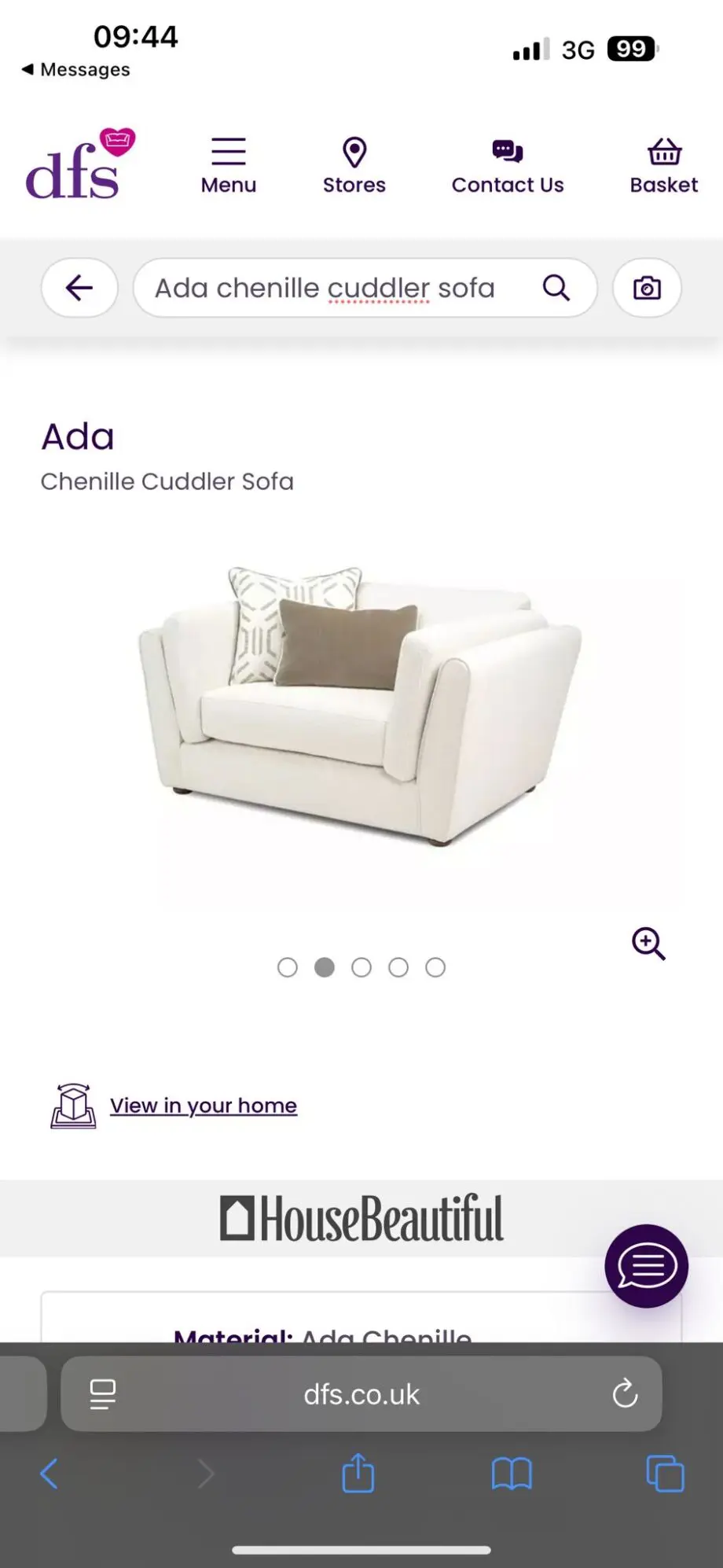 DFS Cream Cuddler Chair