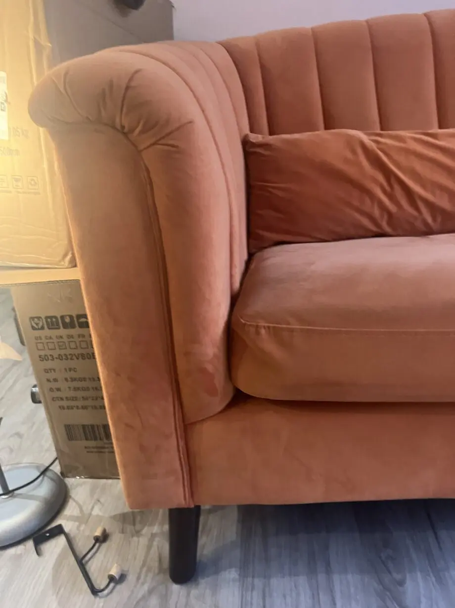 Orange velvet 3 seater sofa