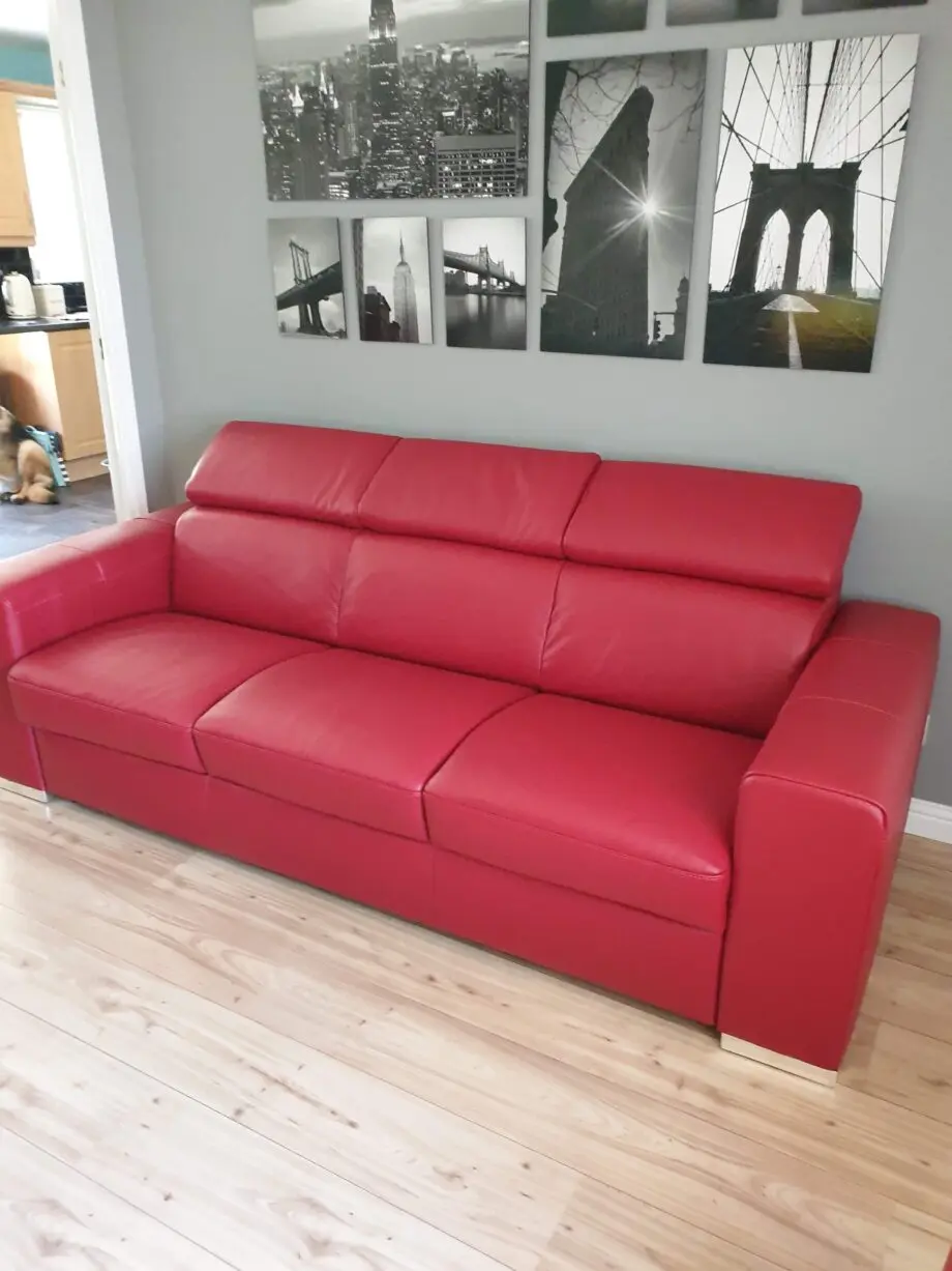 DFS Large Red Leather Sofa Bed