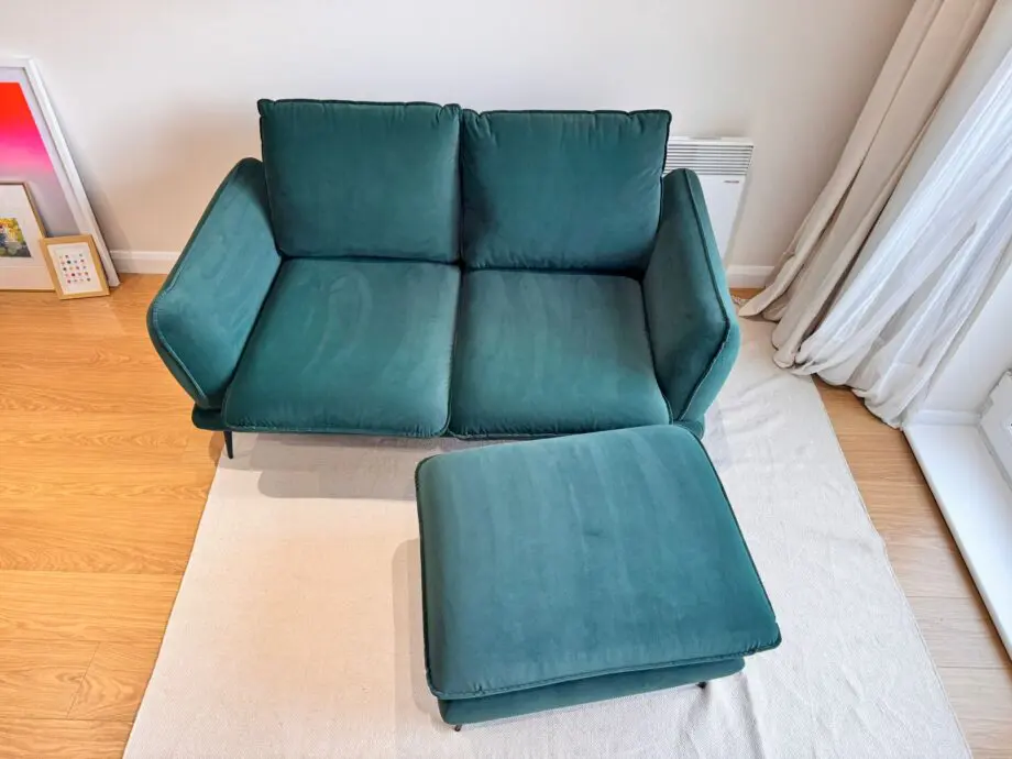 Daals Obriel Forest Green Velvet 2 Seater Sofa + Foot Stool (Current Season)