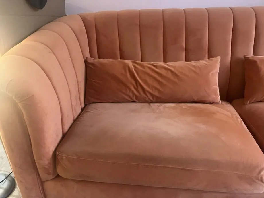 Orange velvet 3 seater sofa