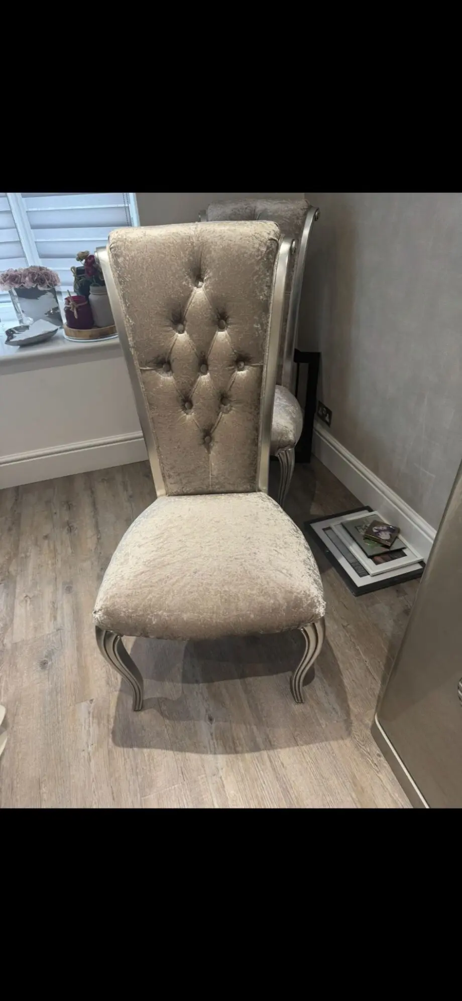 Silver High Backed Elegant Dining Chairs x 10 for sale