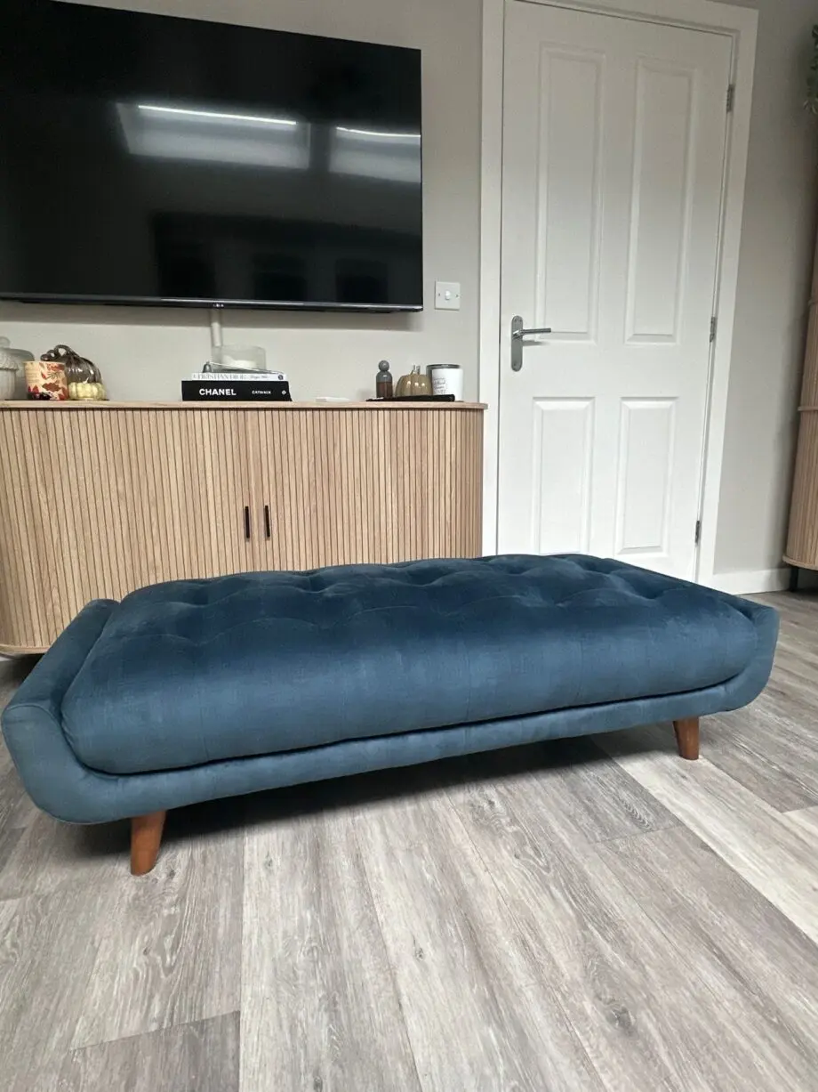 Furniture Village 3 Seater Rene Heritage Airforce Blue & Matching Large Footstool