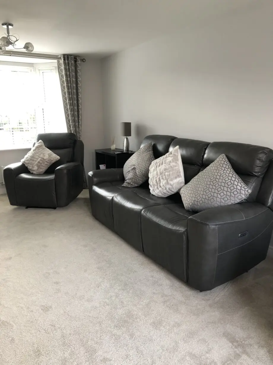 DFS Grey Reclining Leather Sofa and Chair