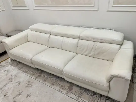 4-Seater White Leather Modular Power Recliner Sofa - Working Recliners