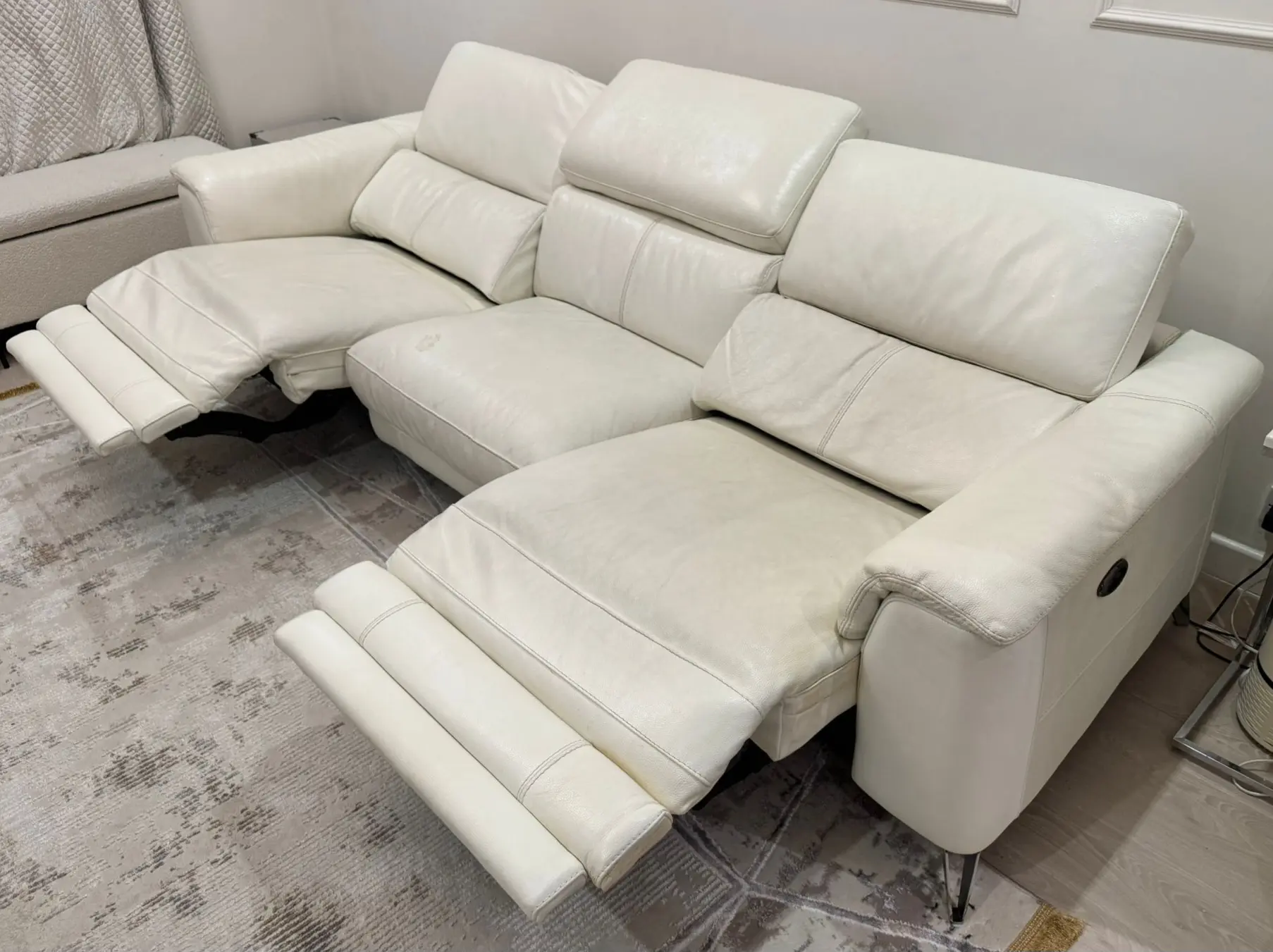 4-Seater White Leather Modular Power Recliner Sofa - Working Recliners