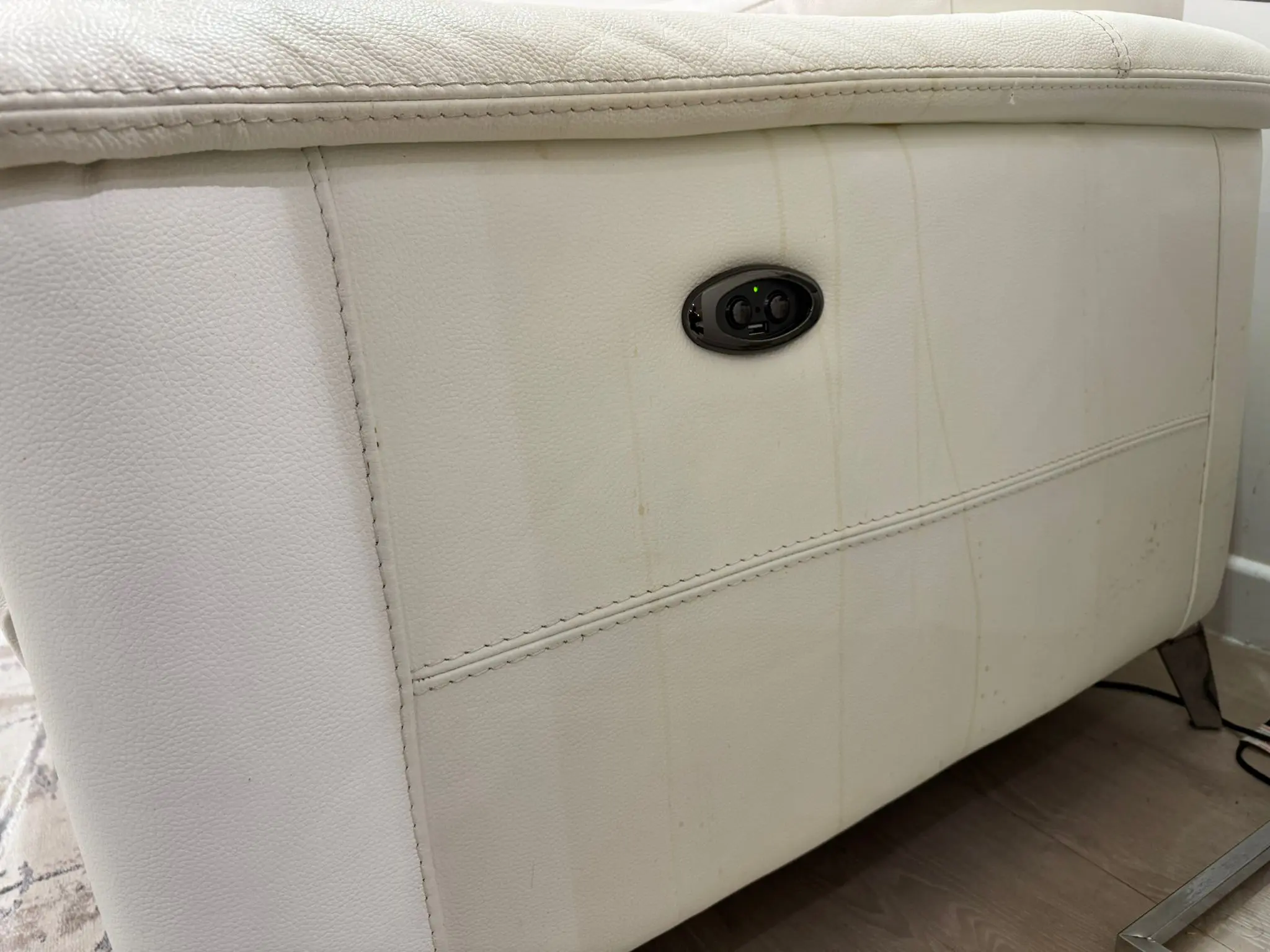 4-Seater White Leather Modular Power Recliner Sofa - Working Recliners