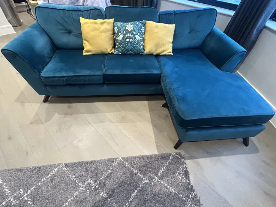 DFS Teal velvet L shape sofa