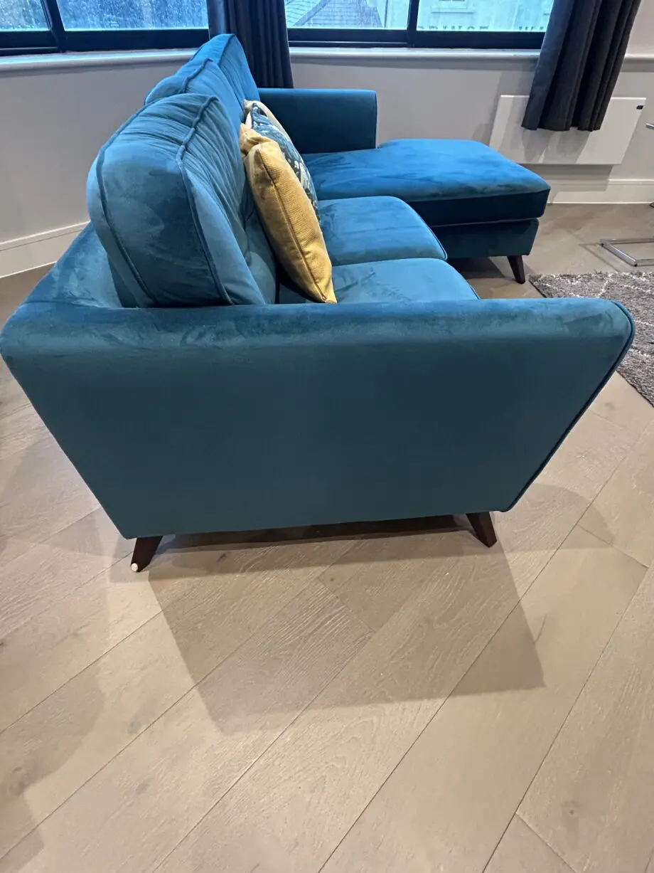 DFS Teal velvet L shape sofa