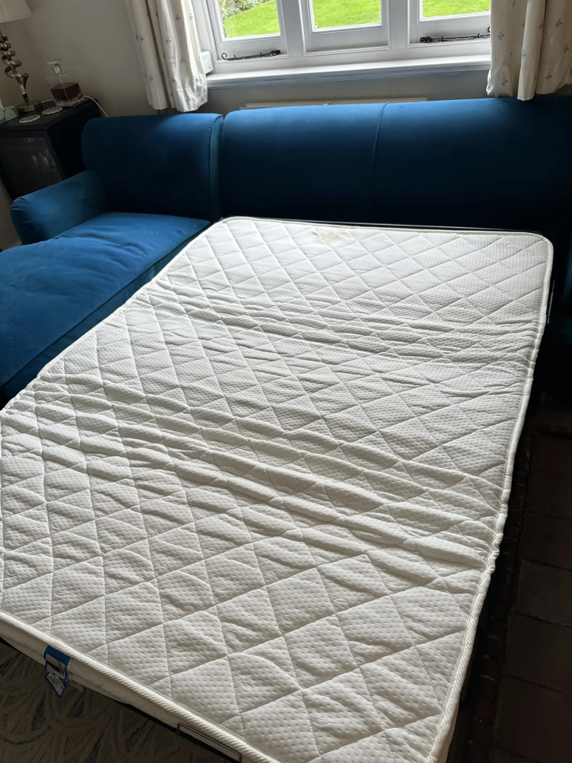 Made.com Orson Sofabed with corner storage ottoman in Seafoam Blue