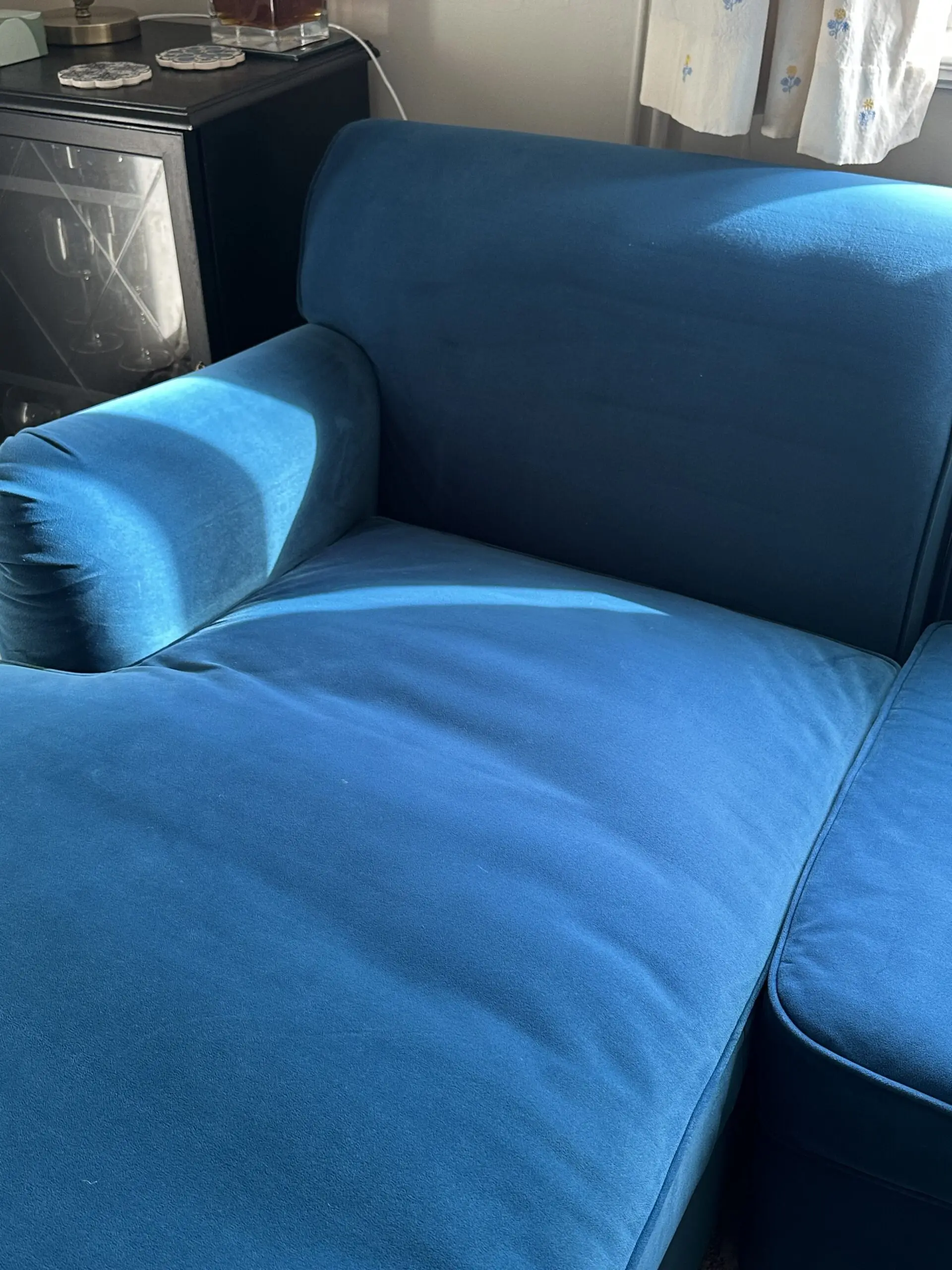 Made.com Orson Sofabed with corner storage ottoman in Seafoam Blue