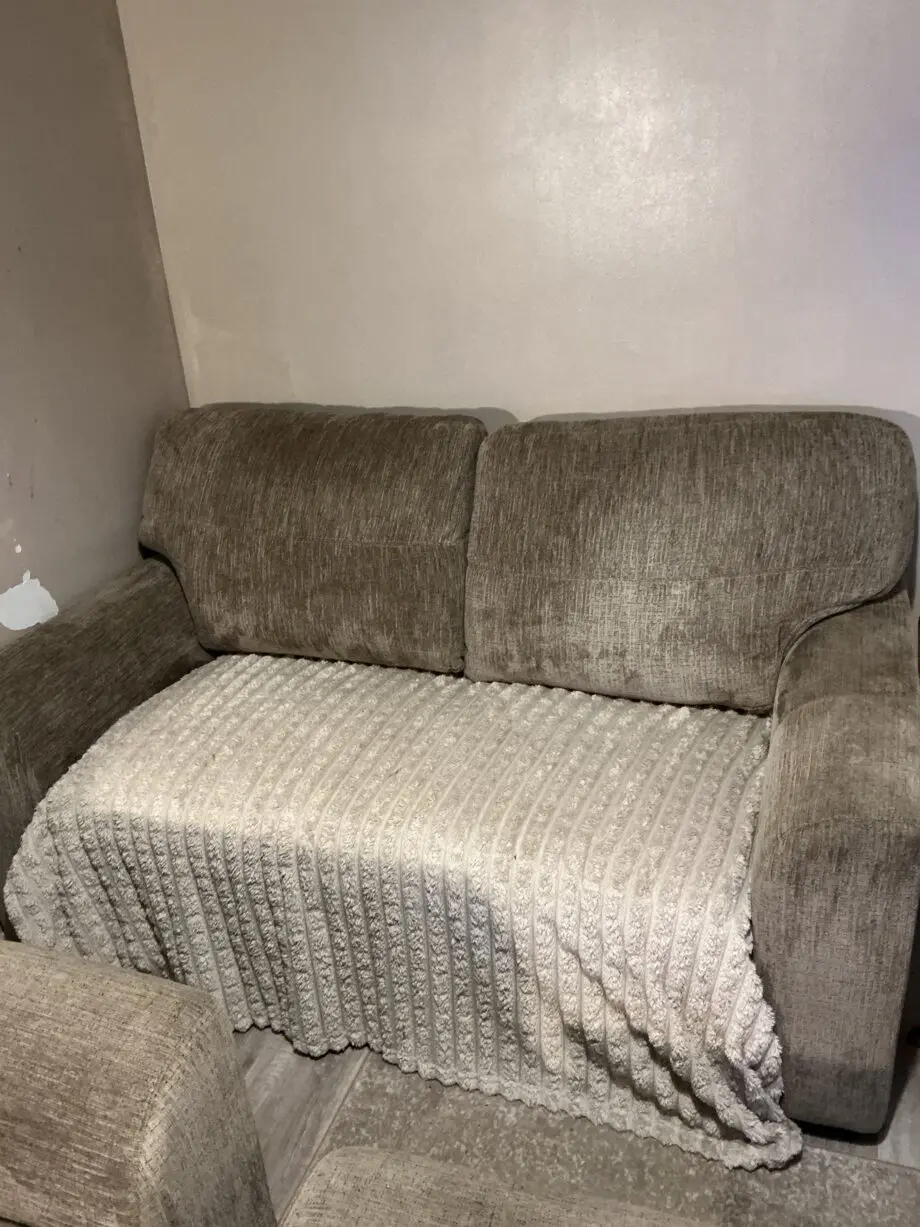 Mink 3 & 2 seater sofas & footstool, only 3 months old!
