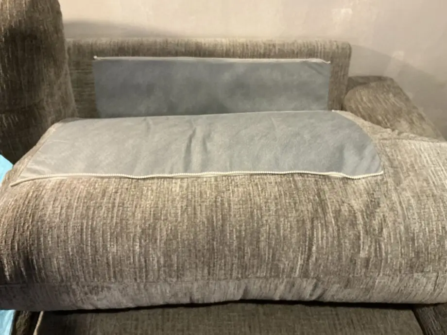 Mink 3 & 2 seater sofas & footstool, only 3 months old!