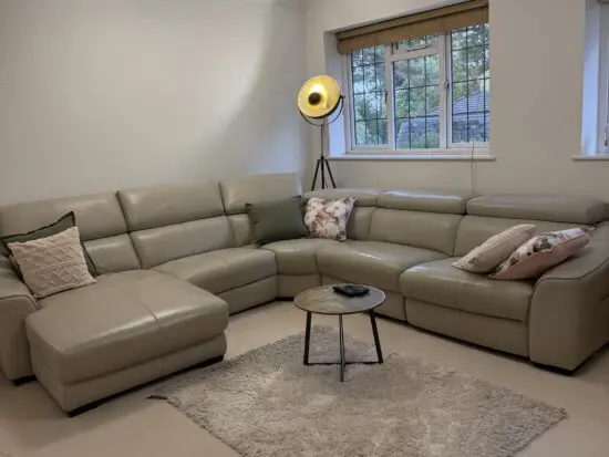 Furniture Village Oatmeal corner sectional leather sofa