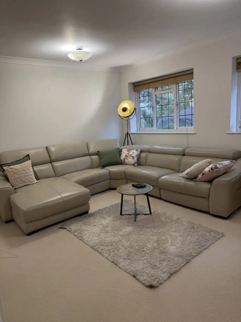 Furniture Village Oatmeal corner sectional leather sofa