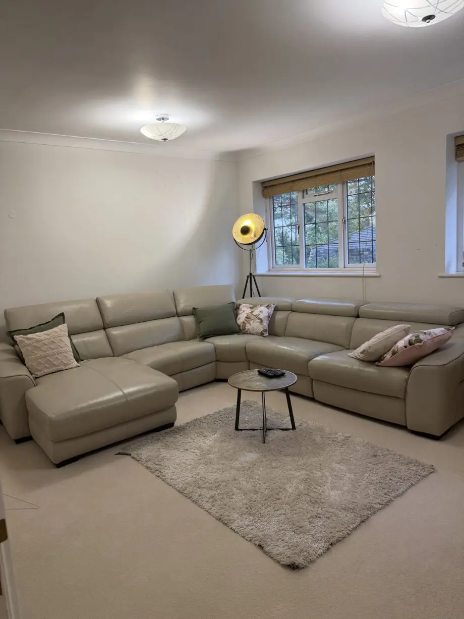 Furniture Village Oatmeal corner sectional leather sofa