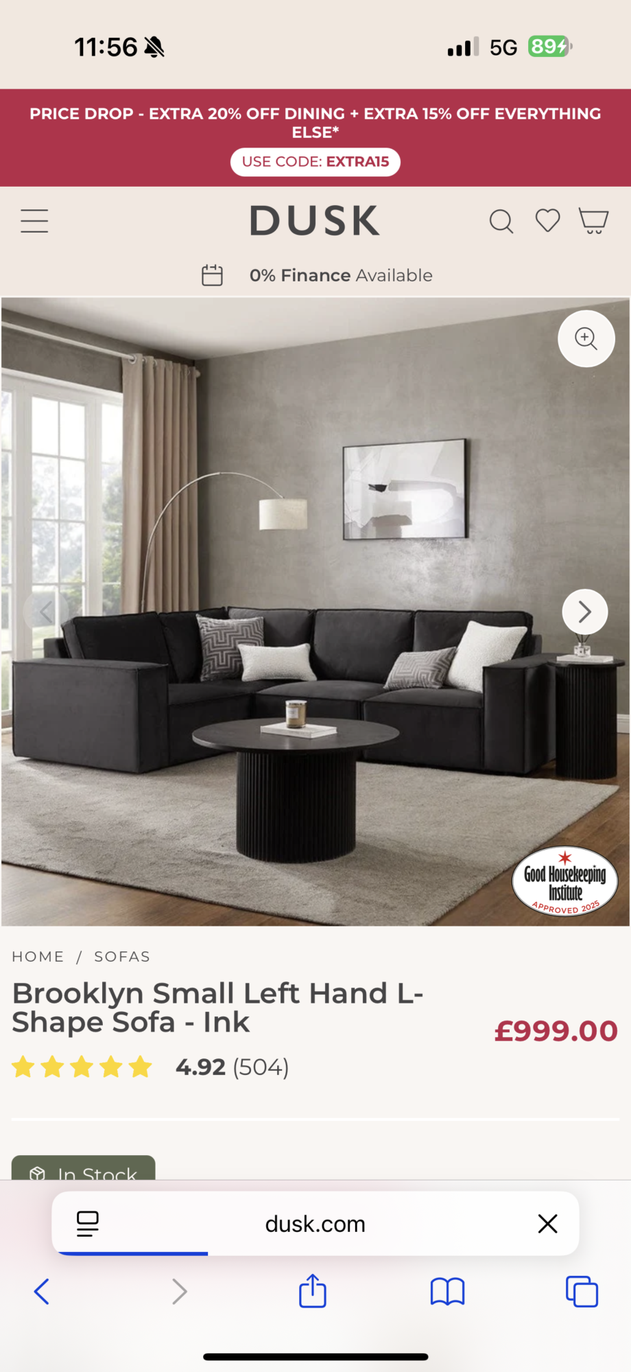Brooklyn Small Left Hand L-Shape Sofa - Ink
