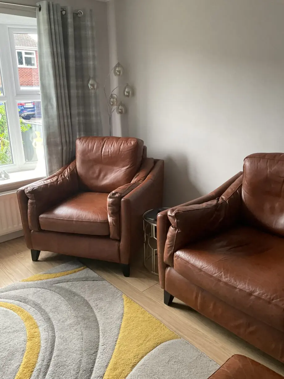Thomas Lloyd brown Hudson sofa and 2chairs plus footstool