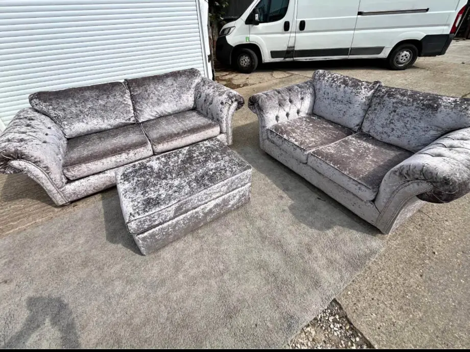 Silver crushed sofas
