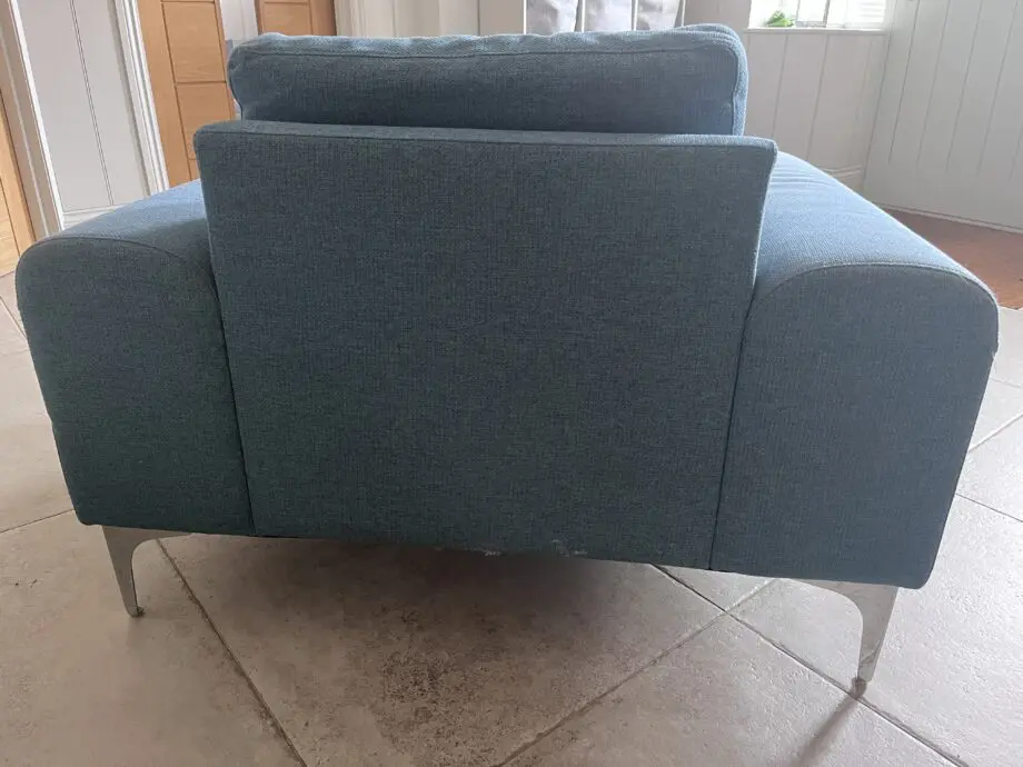 Made.com teal armchair and footstool
