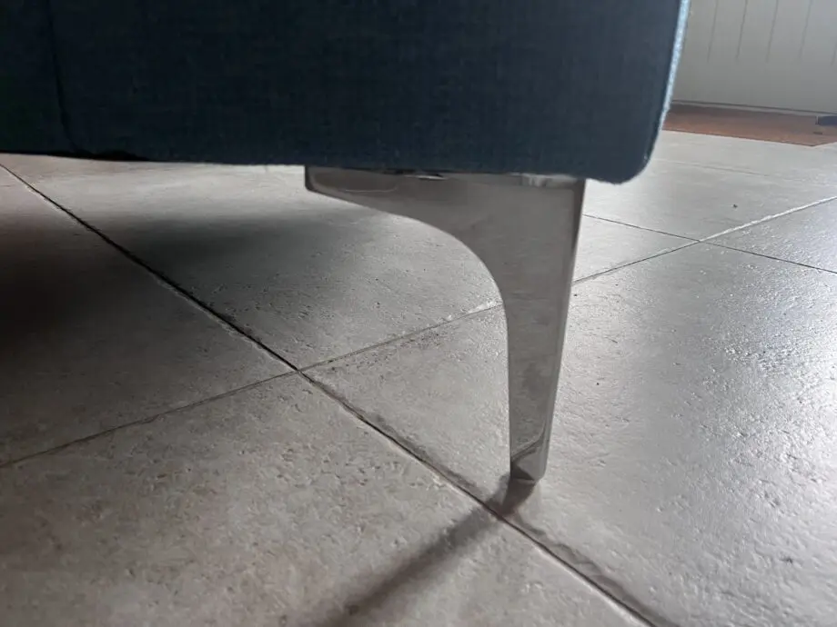 Made.com teal armchair and footstool