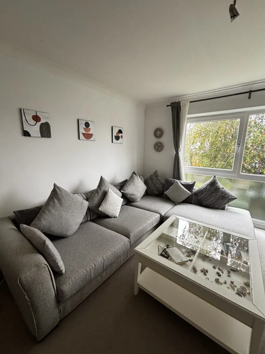 DFS grey corner sofa with pillows included