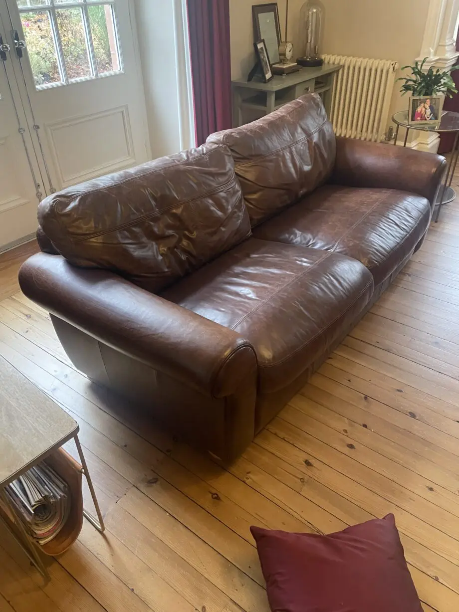 Two leather John Lewis large Madison two seater sofas, chocolate colour