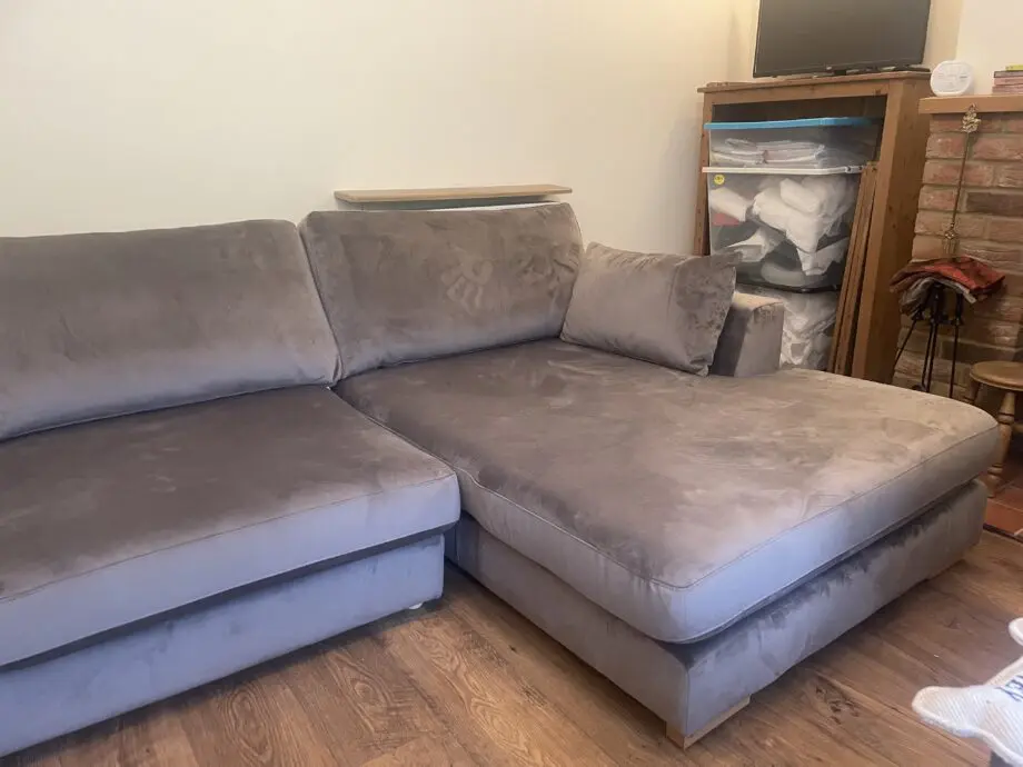 Plush DFS large chaise, chair and storage footstool