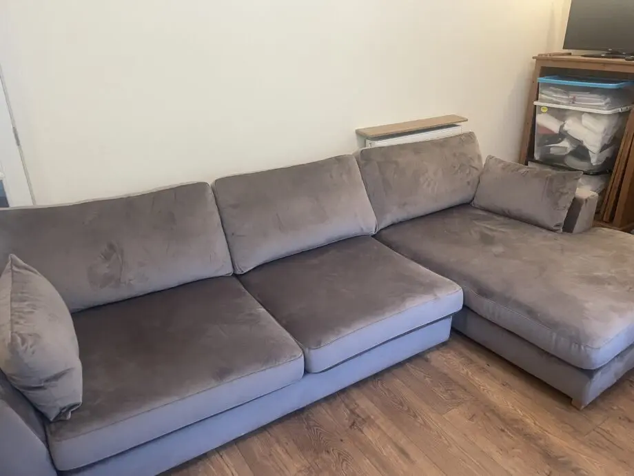 Plush DFS large chaise, chair and storage footstool