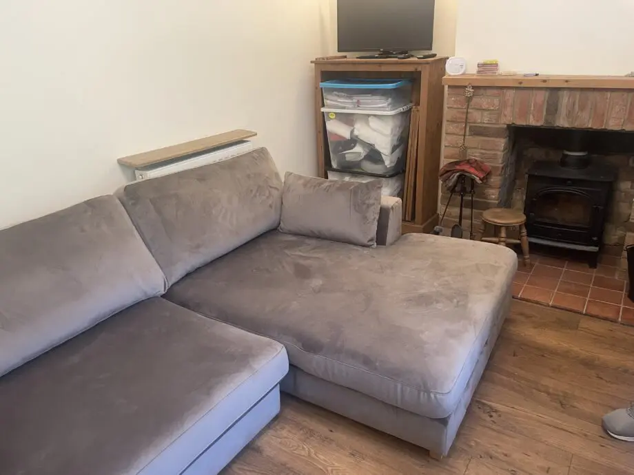 Plush DFS large chaise, chair and storage footstool
