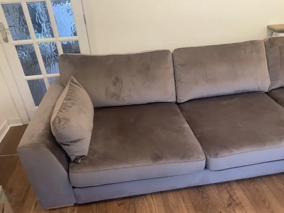 Plush DFS large chaise, chair and storage footstool