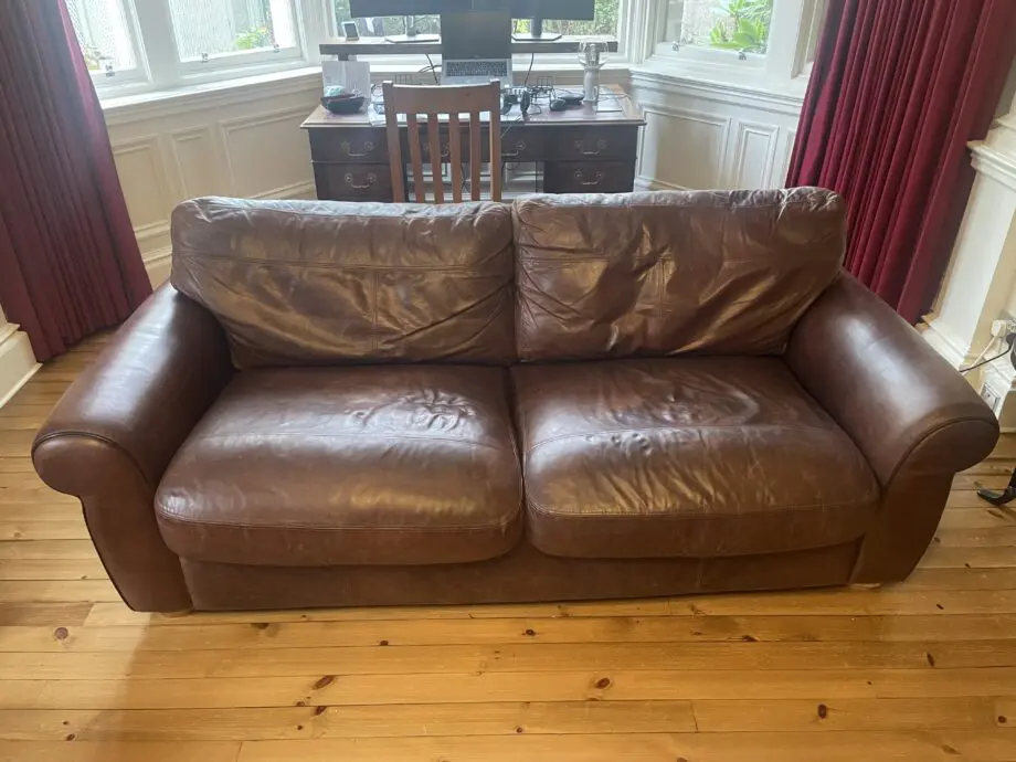 Two leather John Lewis large Madison two seater sofas, chocolate colour