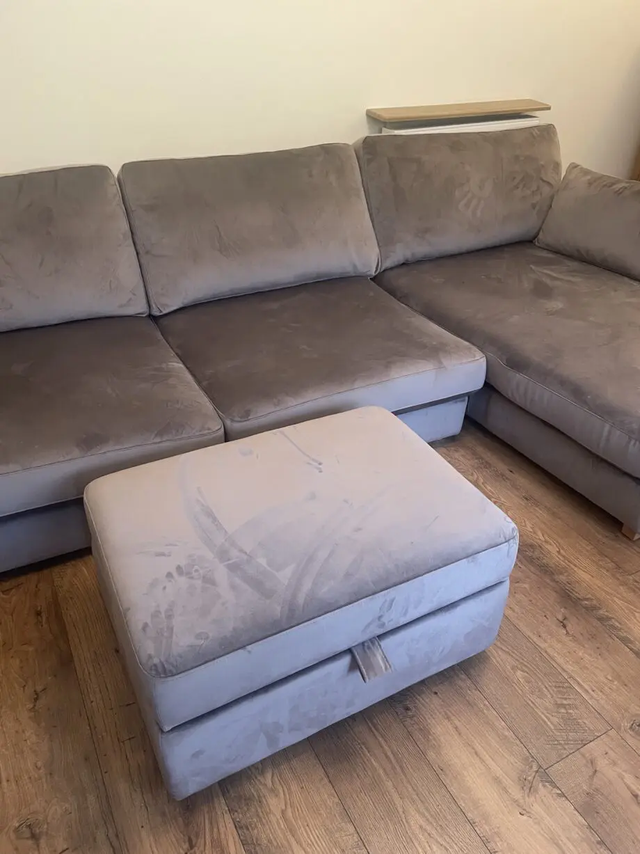 Plush DFS large chaise, chair and storage footstool